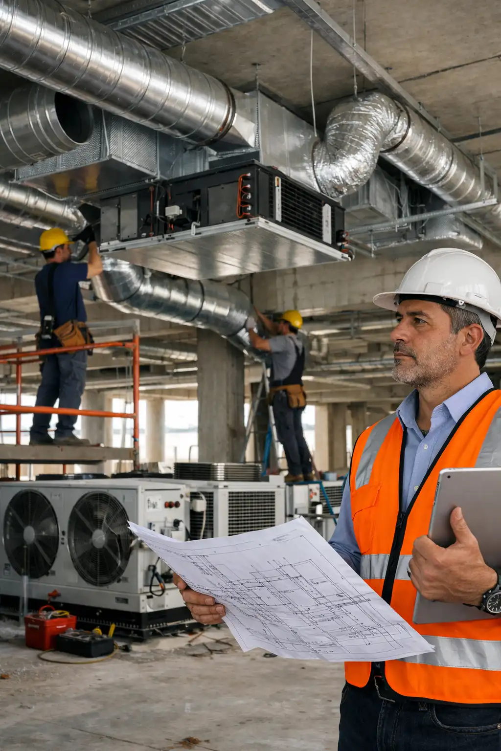 HVAC installation with ductwork and mechanical services